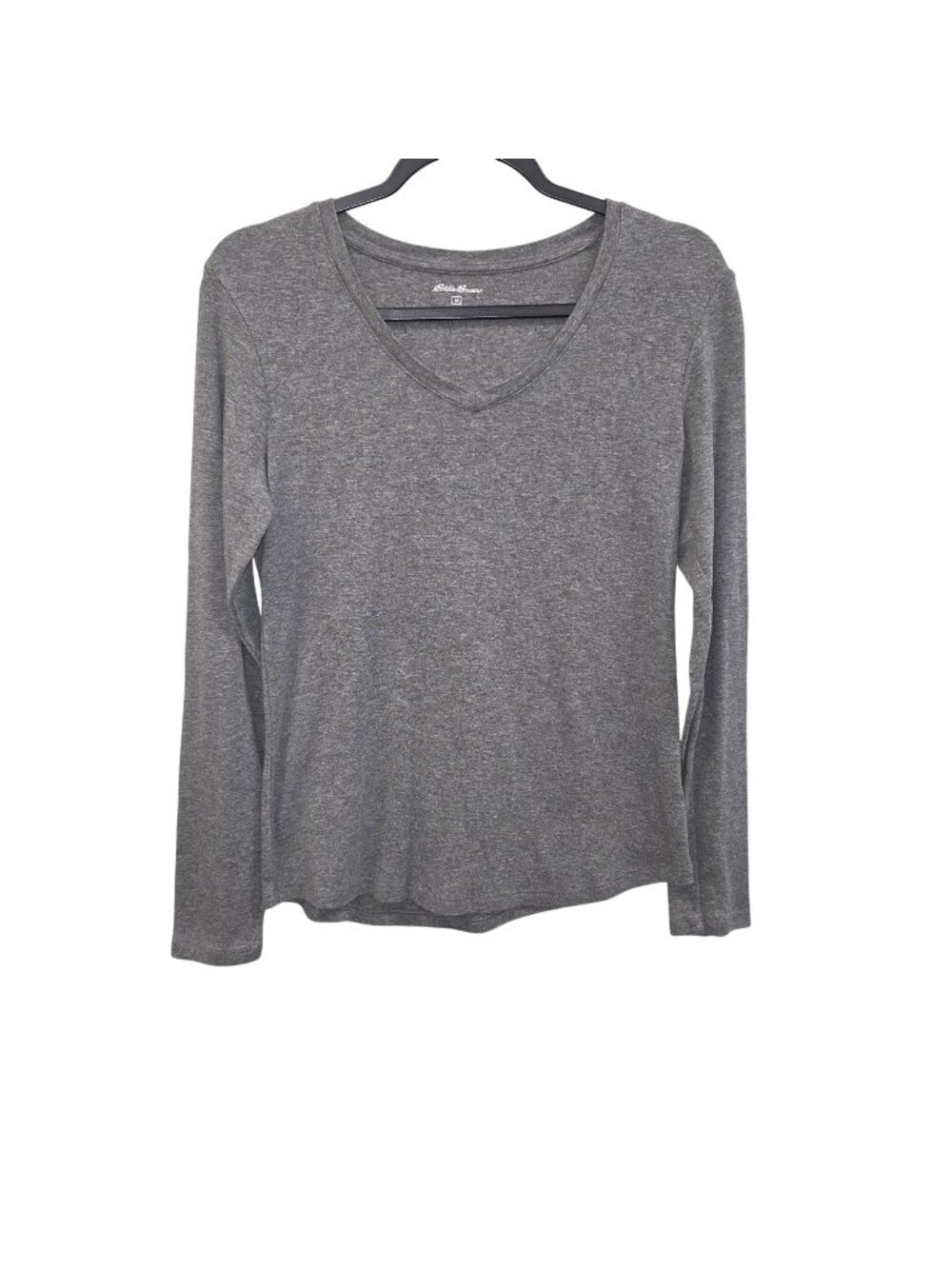 Eddie Bauer Womens M Gray Long Sleeve V-Neck Tee Shirt  4591